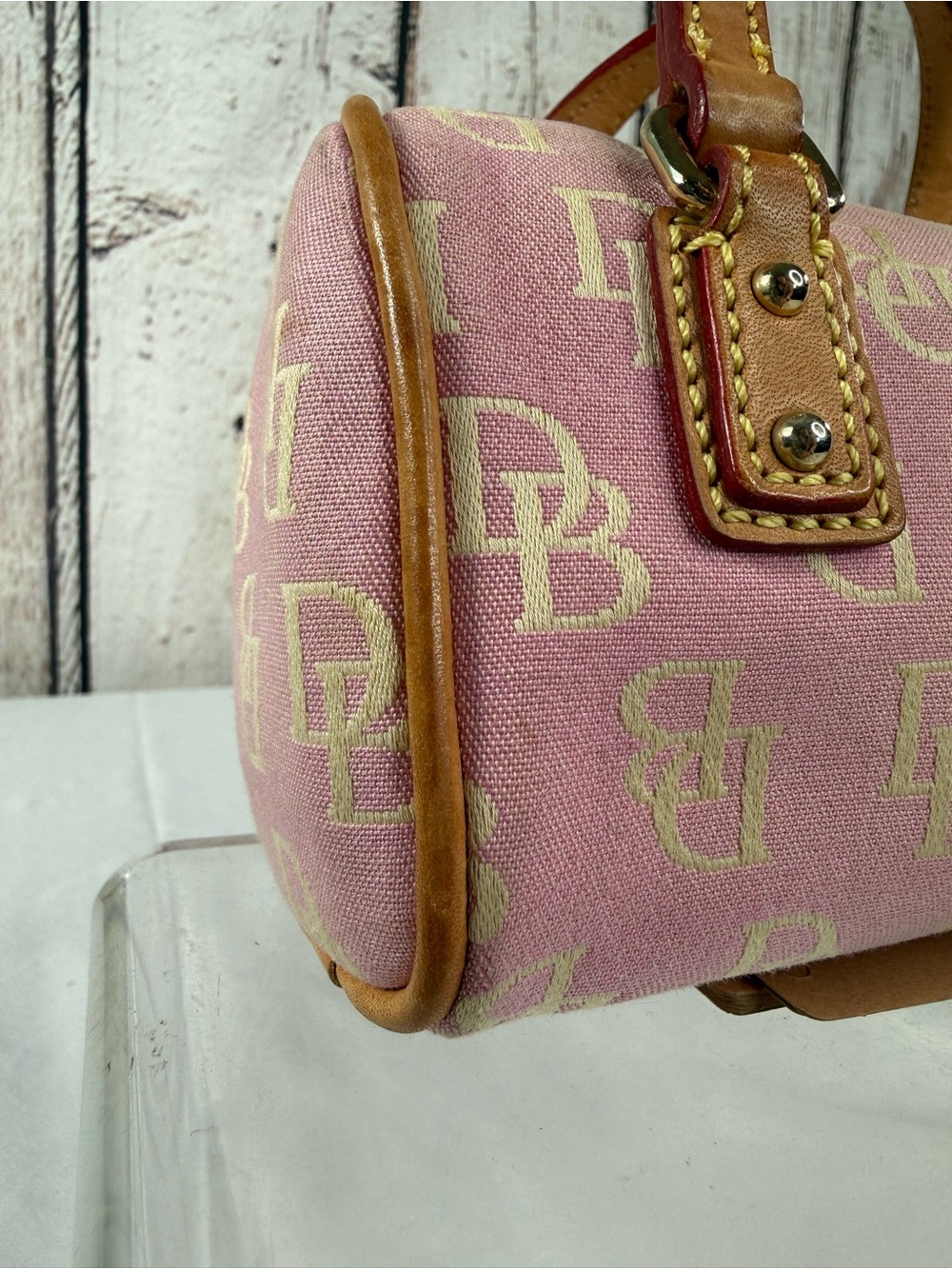 Vintage Dooney & Bourke Y2K Pink Mini Monogram Canvas Barrel Bag Purse - Picture 4 of 16